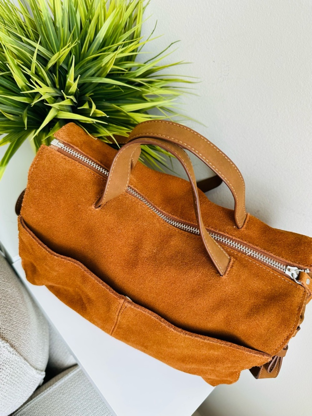 Zara | RARE Cognac Suede Leather Bag